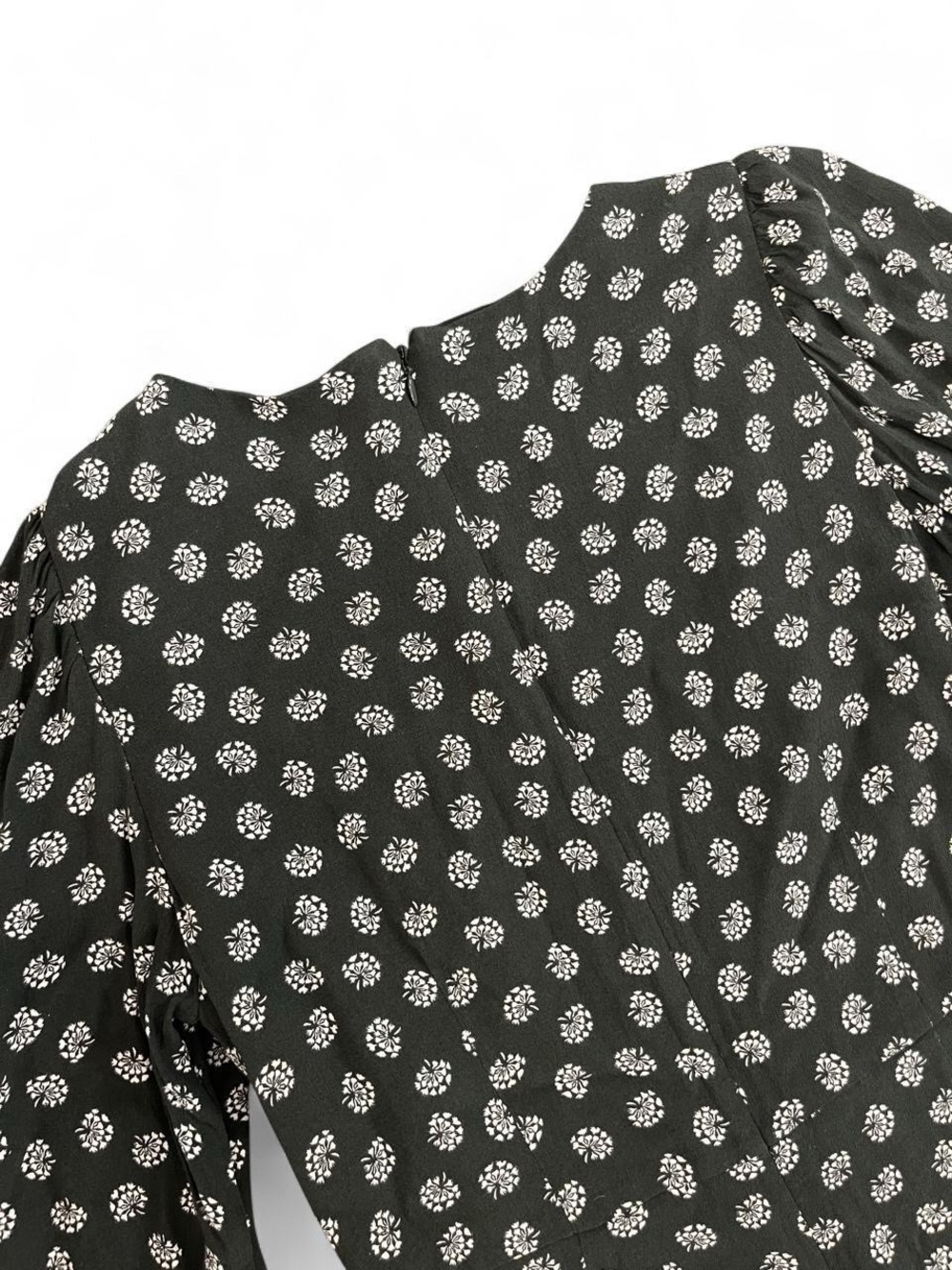LOFT Black Long-Sleeve Midi Dress with White Floral Print - Picture 9 of 12